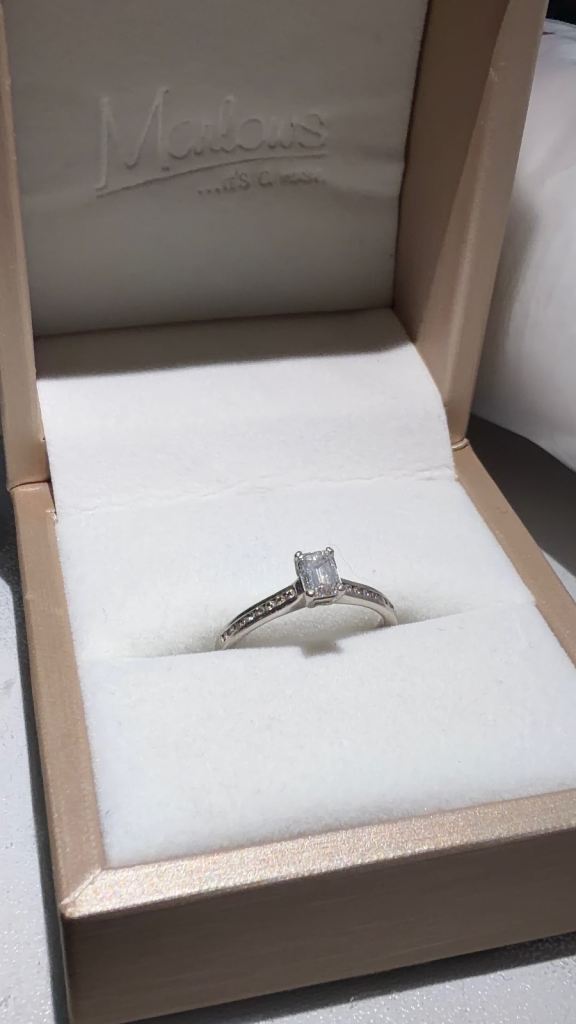 NATURAL 0.50ct Emerald Cut Diamond Ring - GIA D Color - Platinum 
