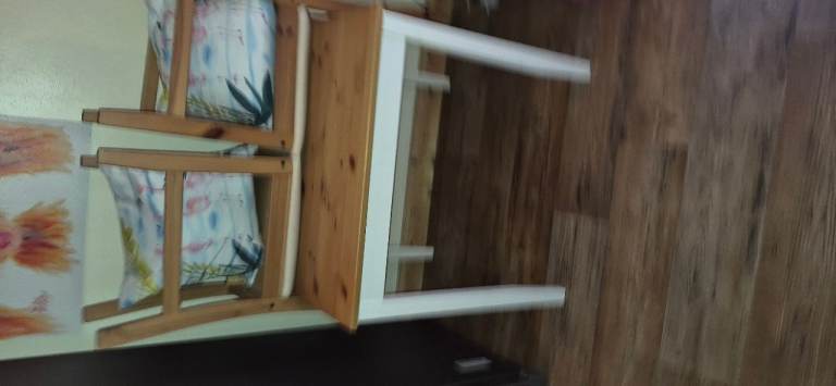 Pine Dining Table and Two Chairs – Good Condition