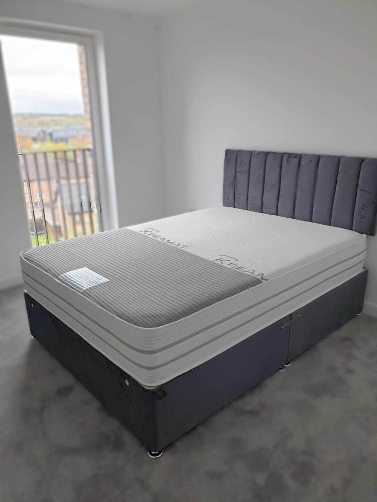 Plush Velvet Divan 4ft6 Double / 5ft King Size bed base with mattress = = 28% OFF + Free Delivery