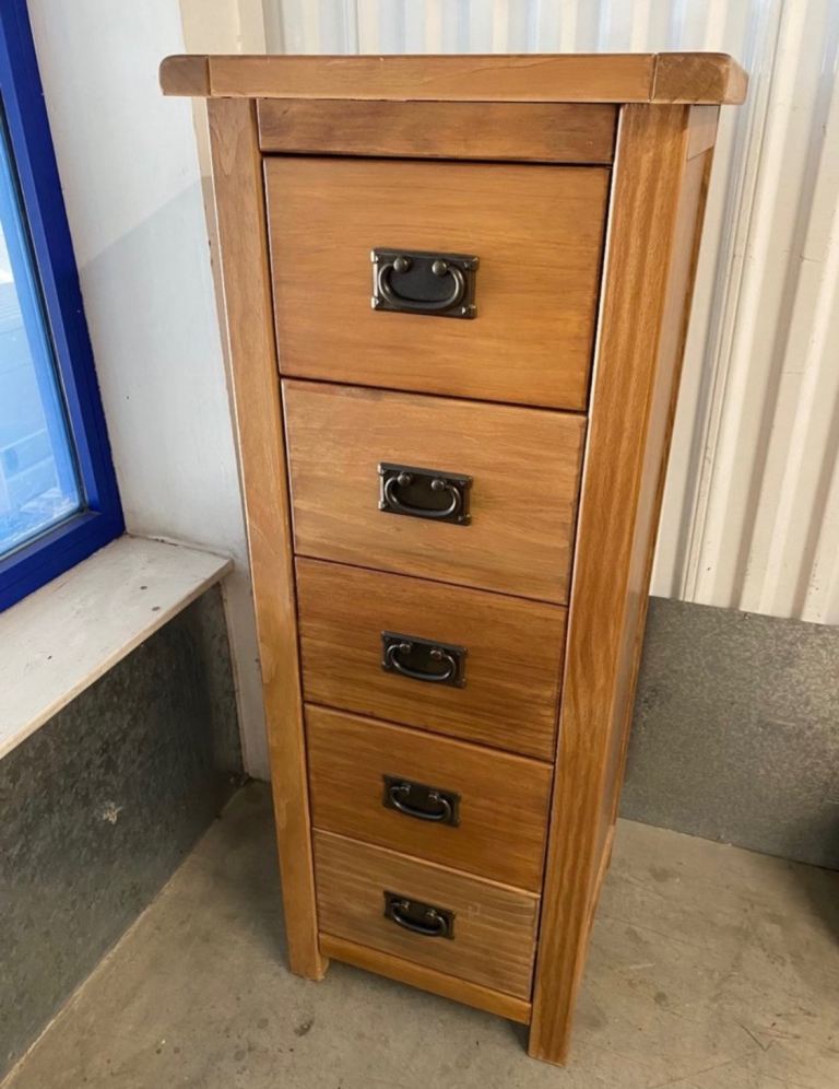 Solid Oak King Size Bed with Bedsides, Mirror and Tall Boy Chest of Drawers