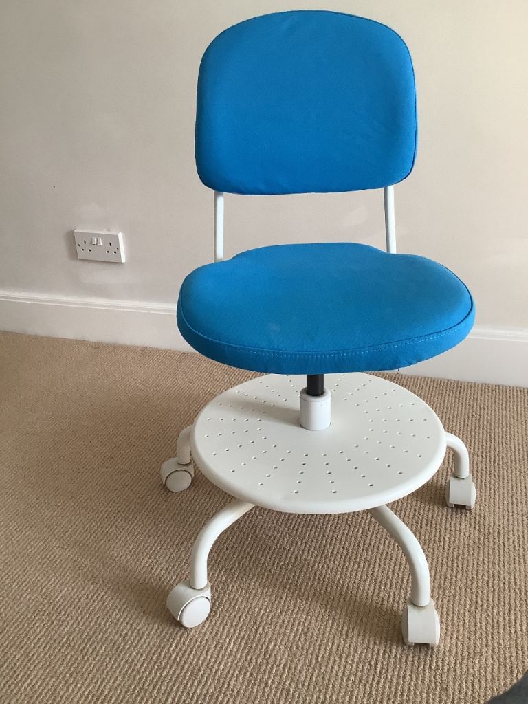 Blue and White Kids IKEA Desk Chair on Wheels - Good Condition