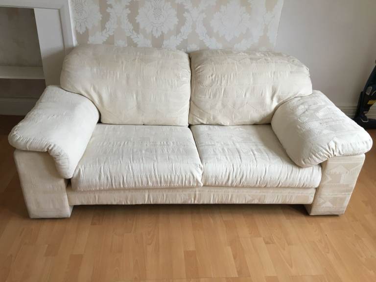 Quality, modern 2 seater cream fabric Sofa
