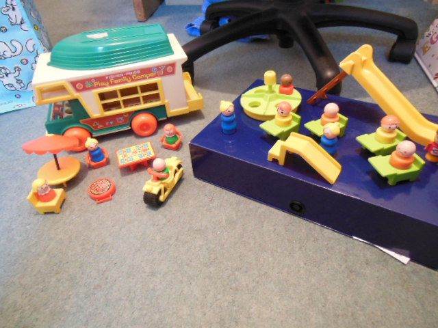 Vintage Fisher Price Little People Play Family Camper Van 1972 Toy + extra playground pieces
