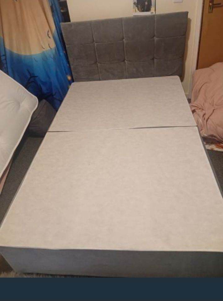 Small Double Bed with Grey Suede Headboard – brand new 