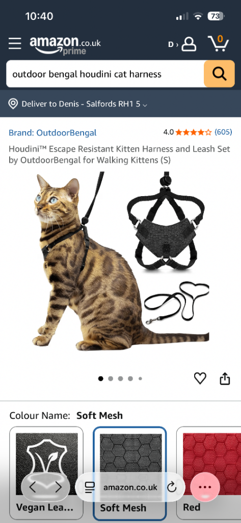 Houdini™ Escape Resistant Kitten Harness and Leash Set by OutdoorBengal for Walking Kittens (S)