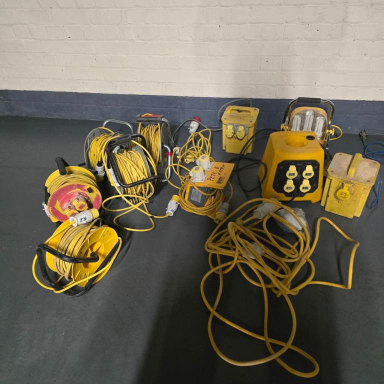 110v cable, reels, transformers and light 