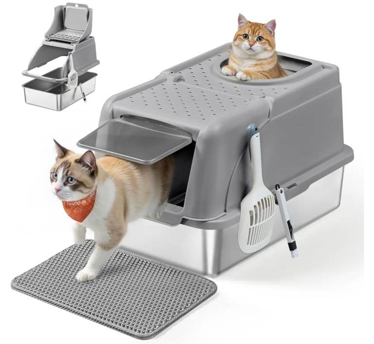 A new still boxed flat packed large Stainless Steel and pladtic Cat Litter Box .