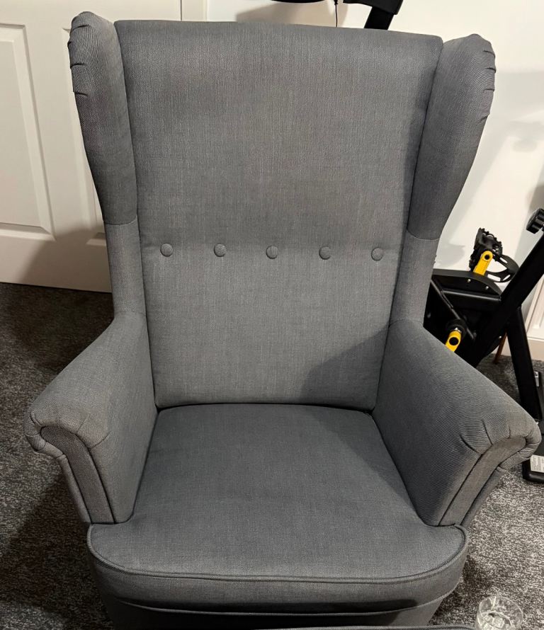 IKEA STRANDMON Grey Fabric Armchair with Matching Footstool