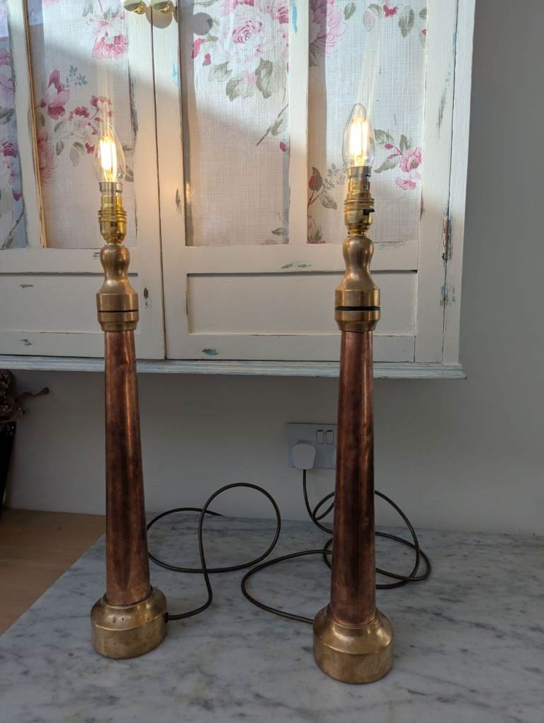 Brass & Copper vintage fire hose lamps