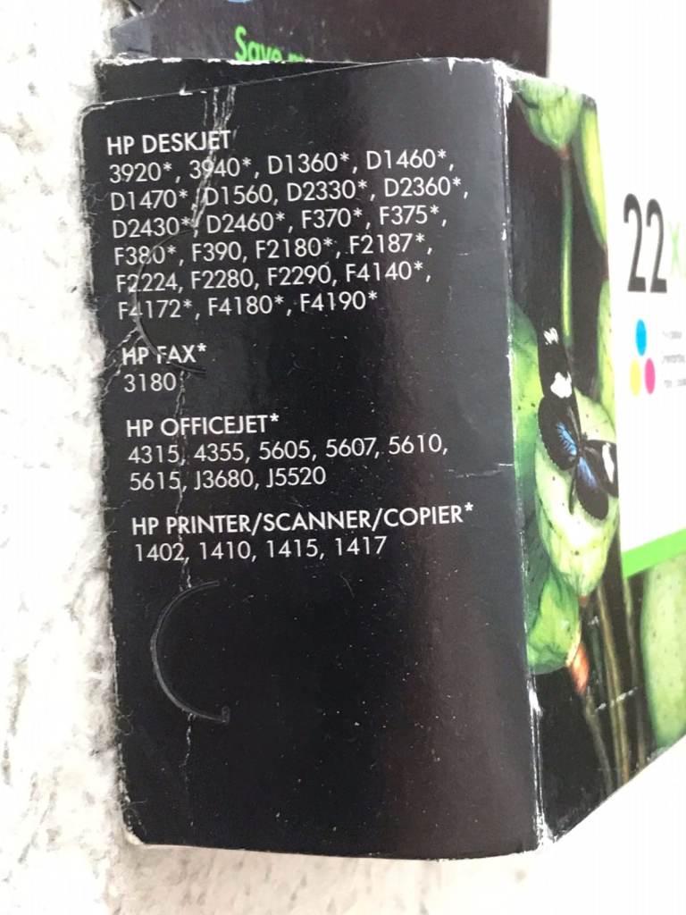 Two HP 22XL Tri-Colour Ink Cartridges C9352CE (never opened) JUST REDUCED