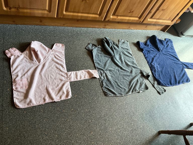 Dog dressing gowns/after swimming towels x 3. BUNDLE 1 x medium & 2 x large. Only used once.
