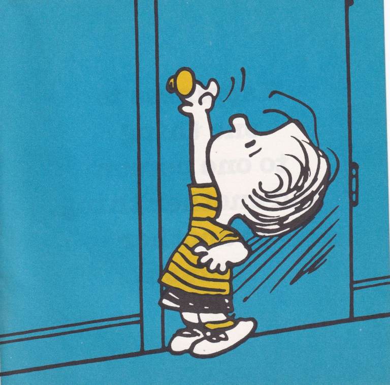 14. A Rare Original Print of LINUS VAN PLAT TRYING TO OPEN A DOOR - SNOOPY / PEANUTS
