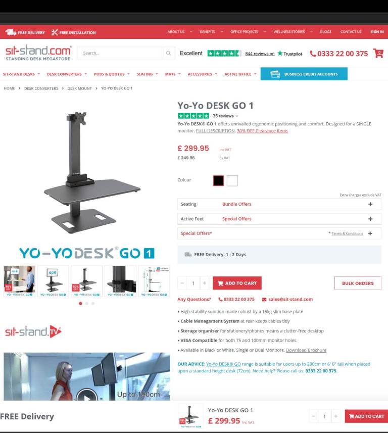 Yo-Yo DESK GO 1 Standing Desk Converter – Black