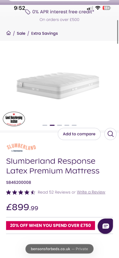 Brand New Bensons for Beds Double Medium Response Latex Premium Mattress
