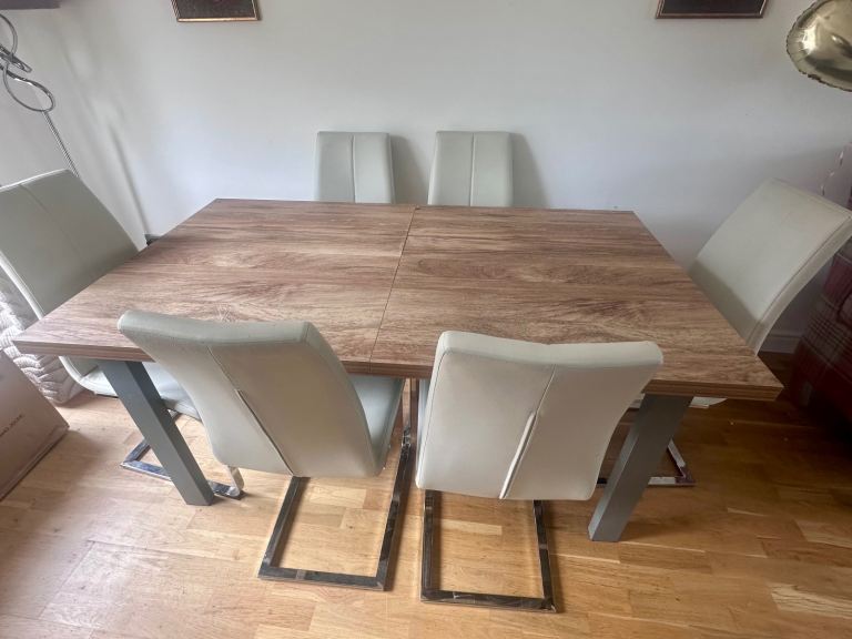 Extendable Dining Table and Six Chairs from Next – Wooden Top, Good Condition