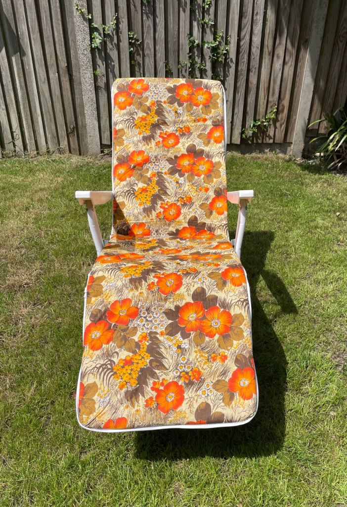 Vintage floral reclining garden chair folding deckchair VW Campervan etc
