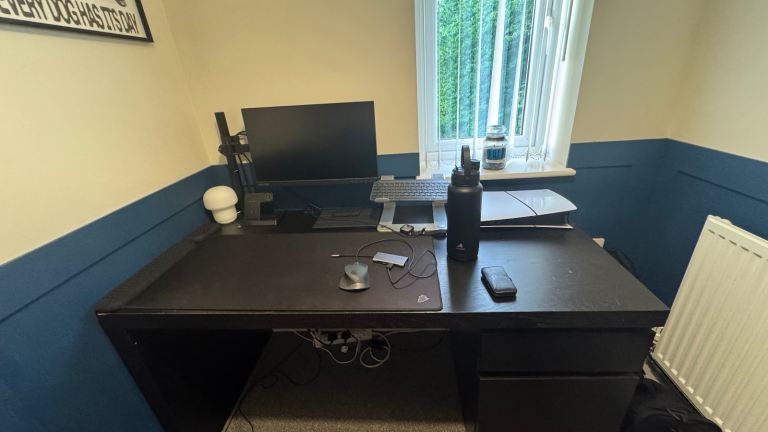 Black Wooden Office Desk with Drawers – Good Condition