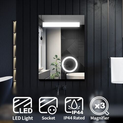 New Magnifying Led Bathroom Mirror with Shaver Socket 500 x 700mm RRP £120 Our Price £80