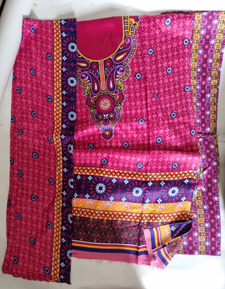 Last one. Pink orange purple 3 piece suit. Asian dress Unstitched. One size. Cotton viscose blend