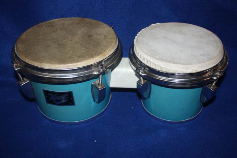 Vintage 1970s Kent Blue Bongo Drums 6.1/2 inch + 7.3/4 inch ~ Made In Japan by Tama ~ £125 ono