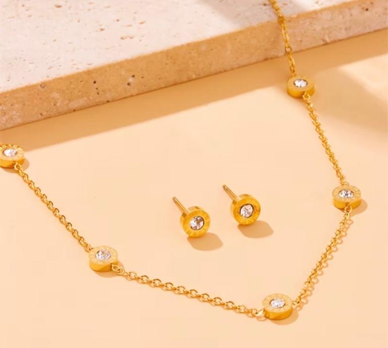 Gold-Tone Necklace and Stud Earrings Set - New