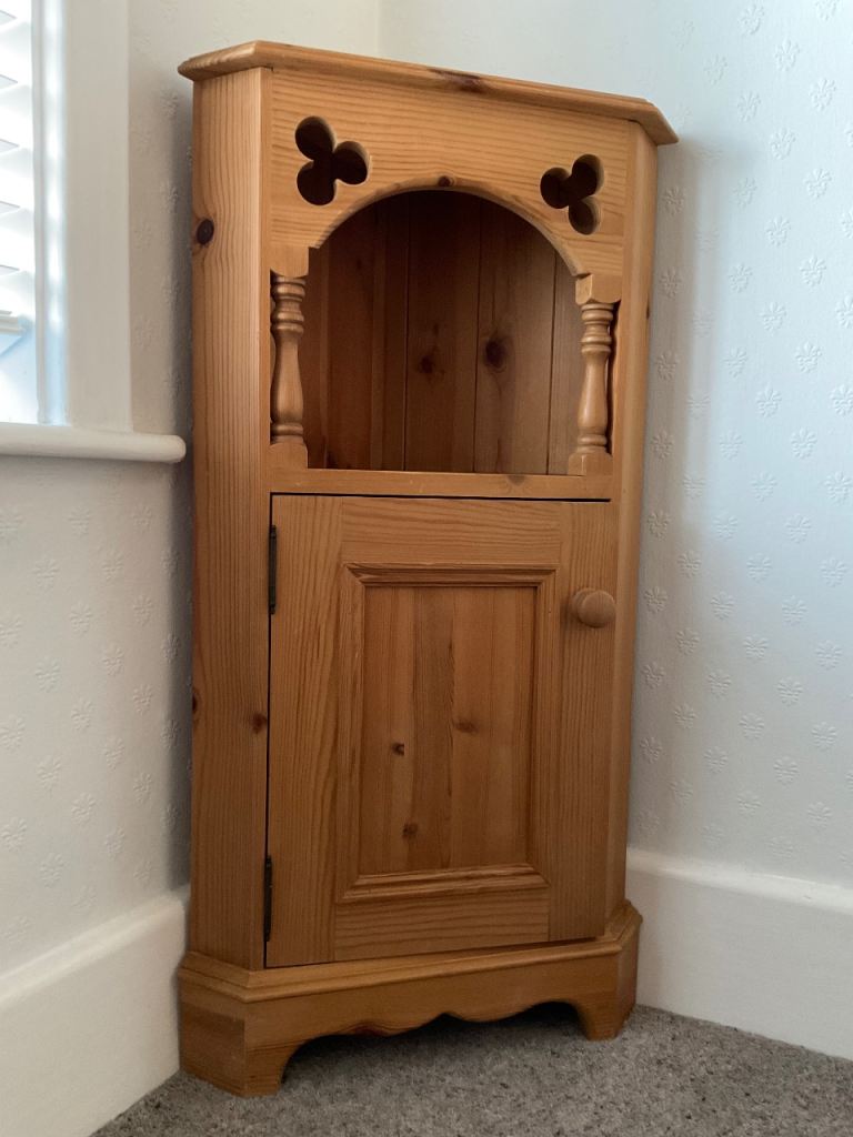 Corner unit, solid pine with cupboard and internal shelf.