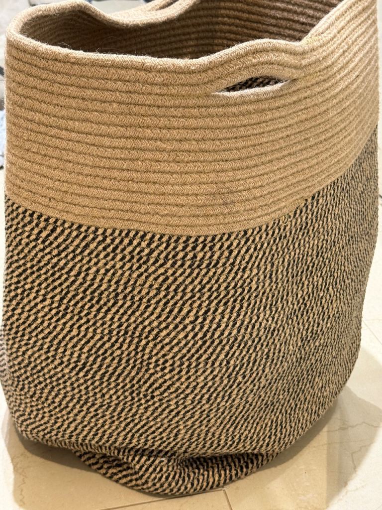 Rattan Laundry basket, black and beige, excellent condition 