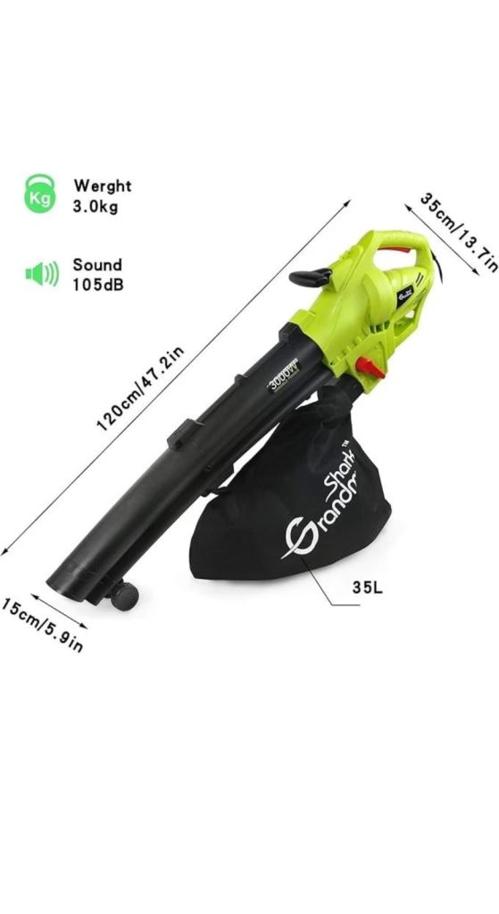 Grandma Shark 3000W 3 in 1 Leaf Blower Garden Leaves Vacuum Cleaner - Green