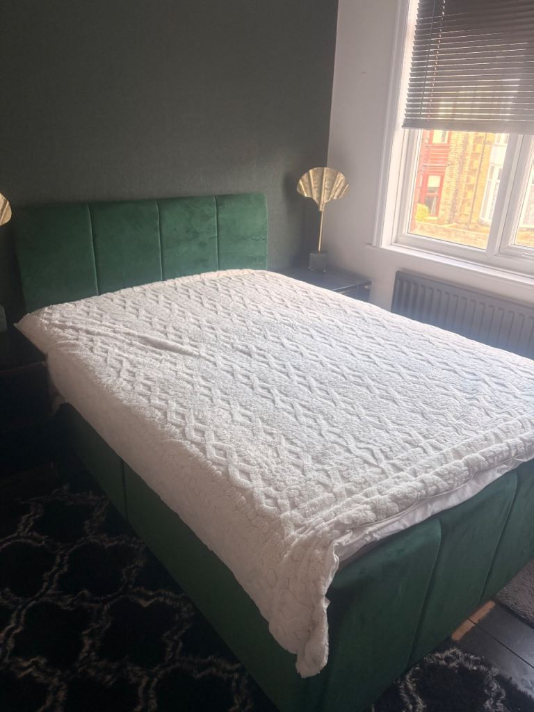 Double Bed with Green Velvet Headboard – As Good As New