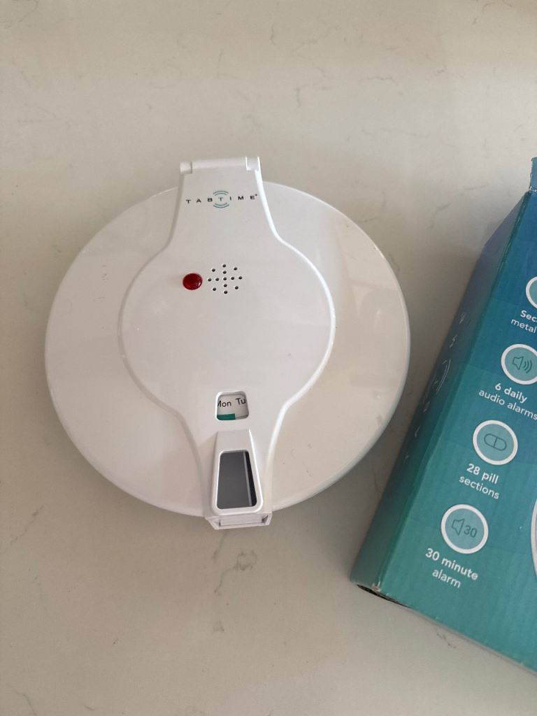 TabTime Automatic Daily Pill Dispenser with Alarm – White, As new