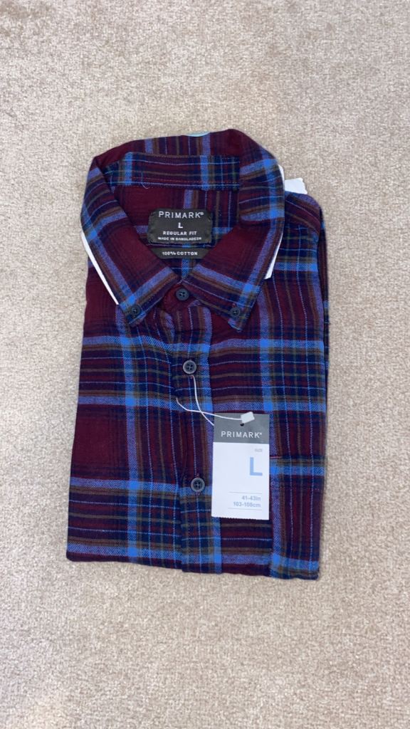 Primark Men's L Long Sleeve Shirt Regular Fit with Tags 100% Cotton