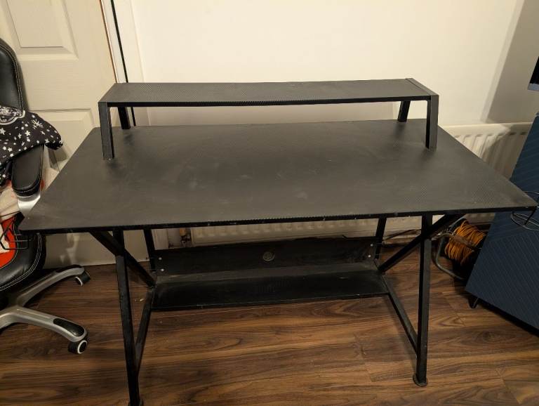 Black Gaming Desk with Monitor Stand – Good Condition