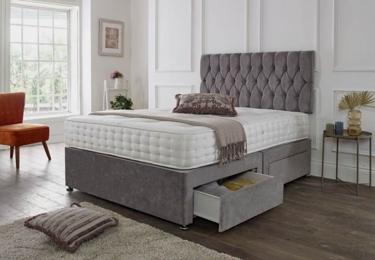 Stylish DIVAN 4FT6 Double Divan Bed Base With Mattress & Storage >> 20% Discount >>>>