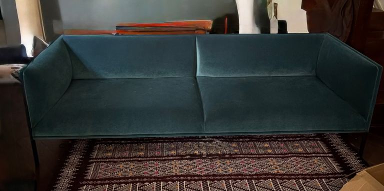 Teal velvet 3-seater sofa 