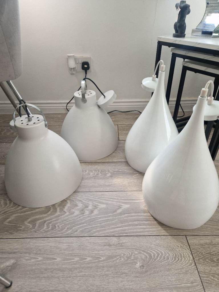 White Metal Ceiling Light Shades - like new 