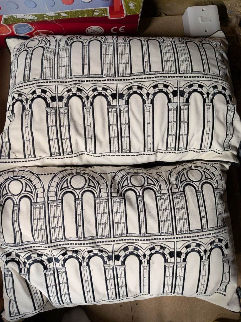 Black and white pattered cushions 
