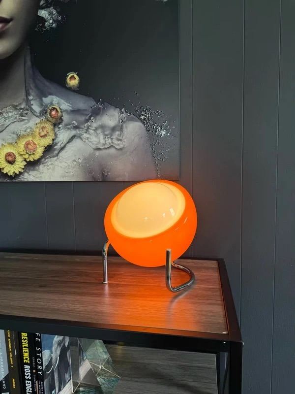 Vintage retro mid century modern Bauhaus style orange table lamp