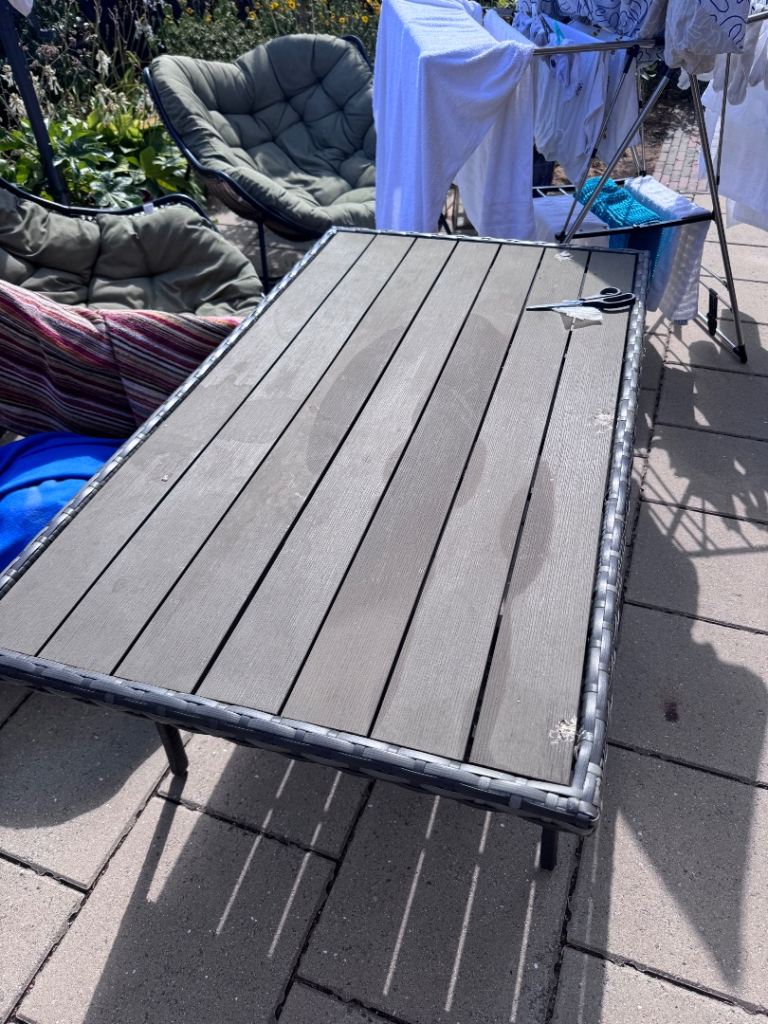 Grey Rattan Outdoor Dining Table - Good Condition