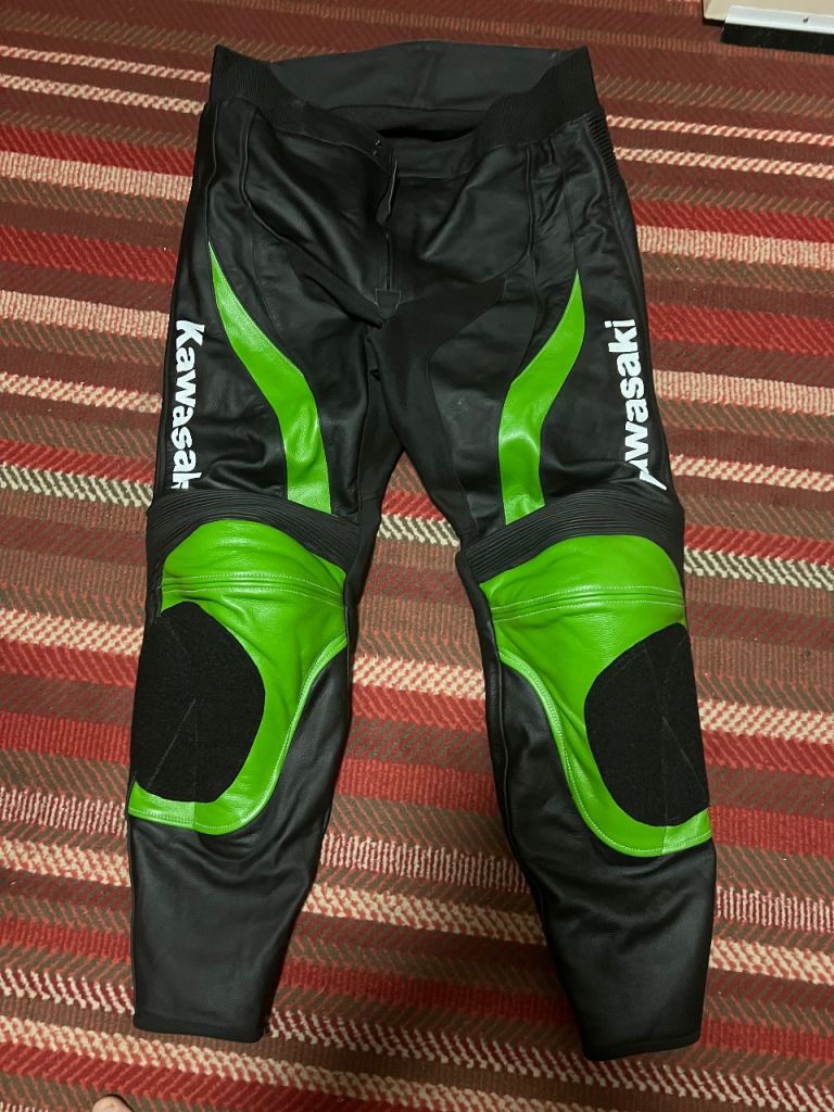 Brand New Kawasaki Motorbike Leather Cowhide Trousers