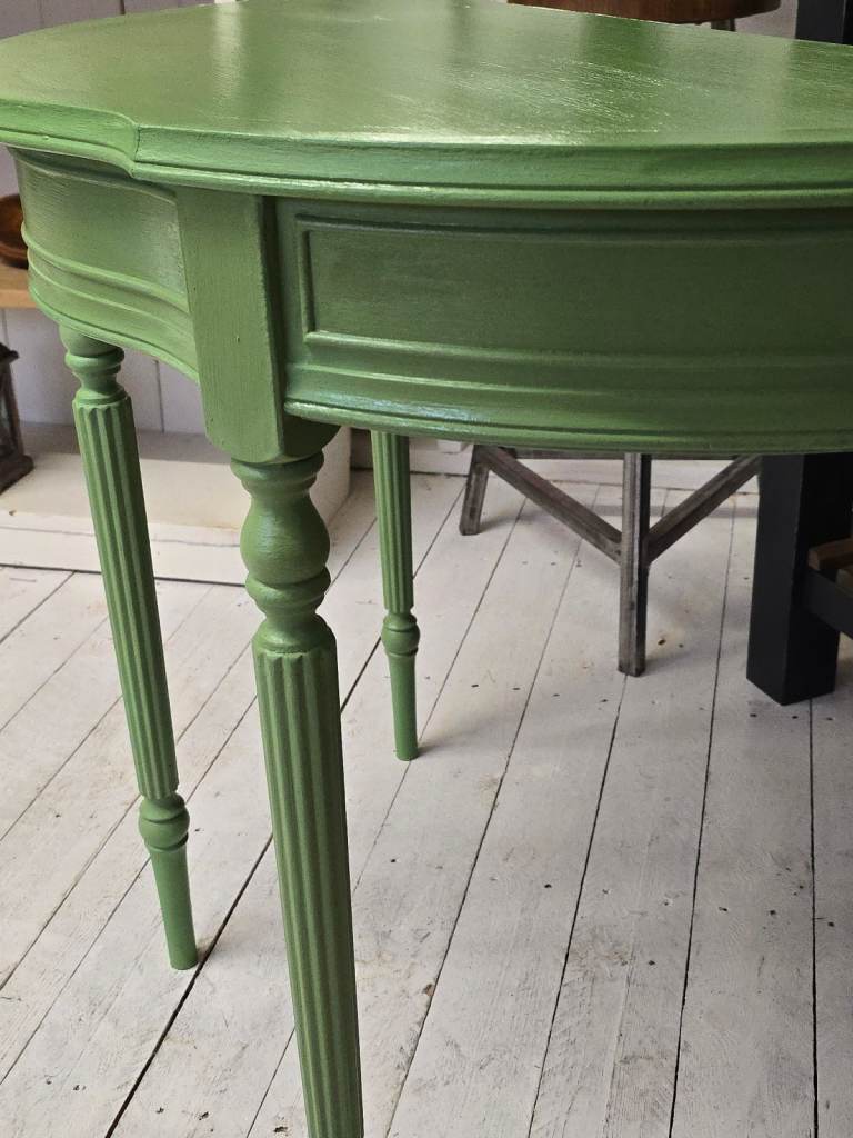 Vintage Half Moon Painted Console Table With Secret Drawer