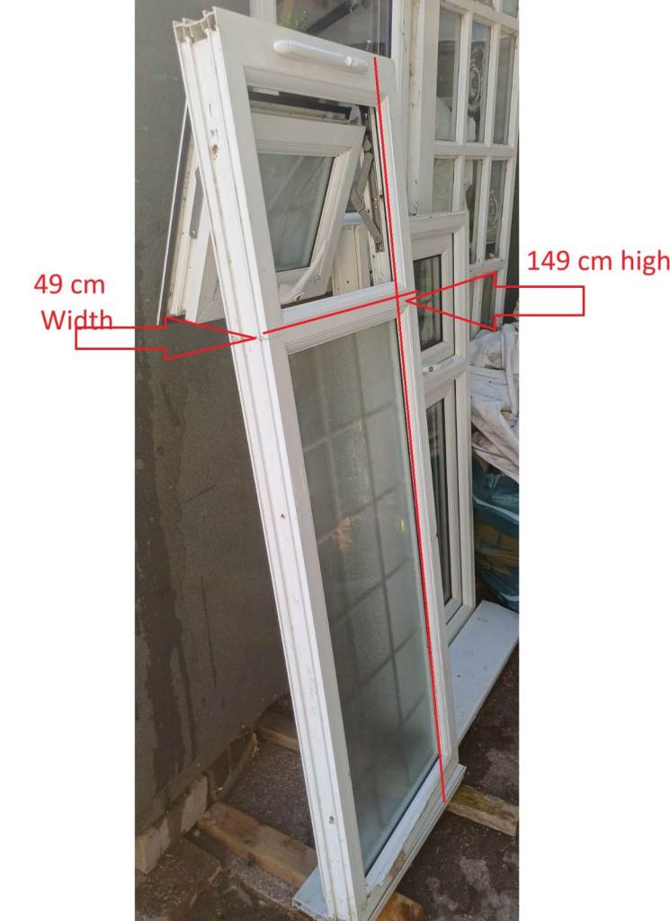 White UPVC Window - 149cm High x 49cm Wide