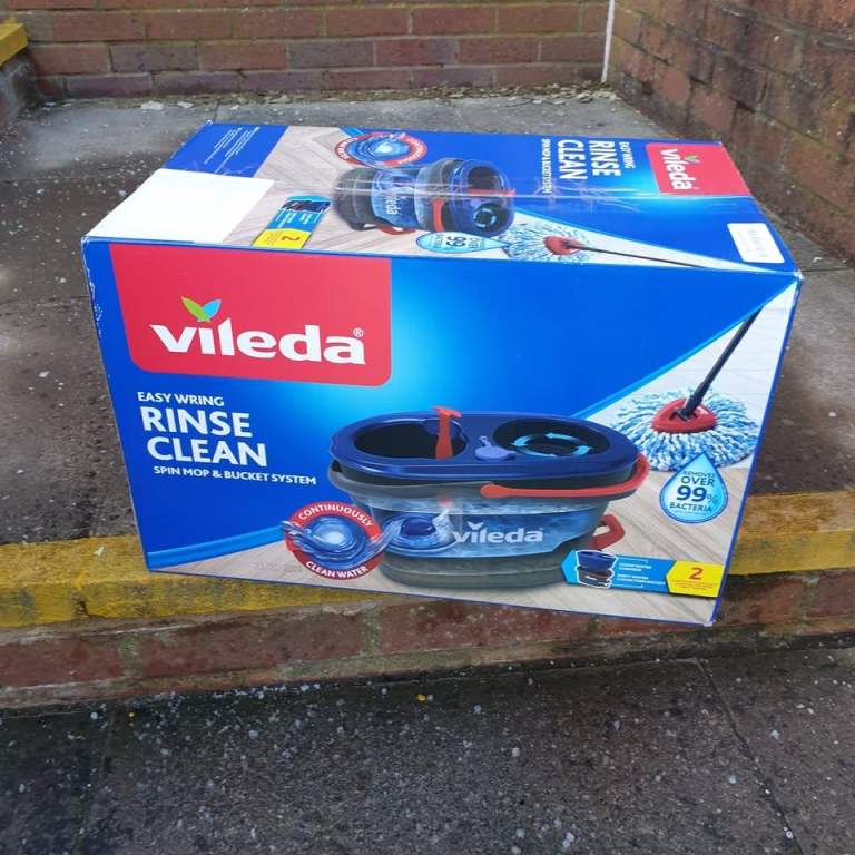 New Vileda RinseClean Spin Floor Mop System, Separates clean & dirty water, Microfibre, Bucket set