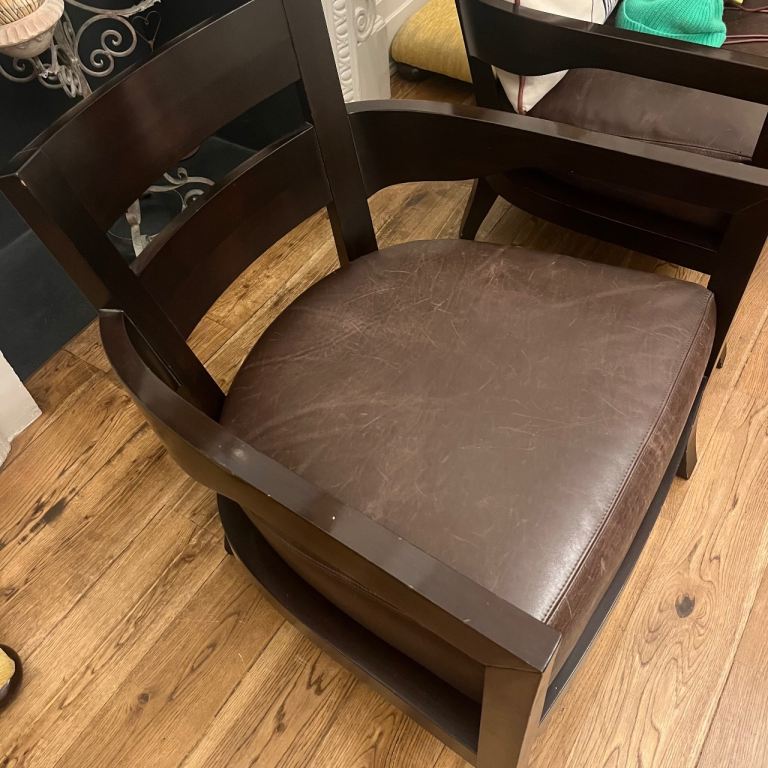 2 x luxury leather designer arm chairs 