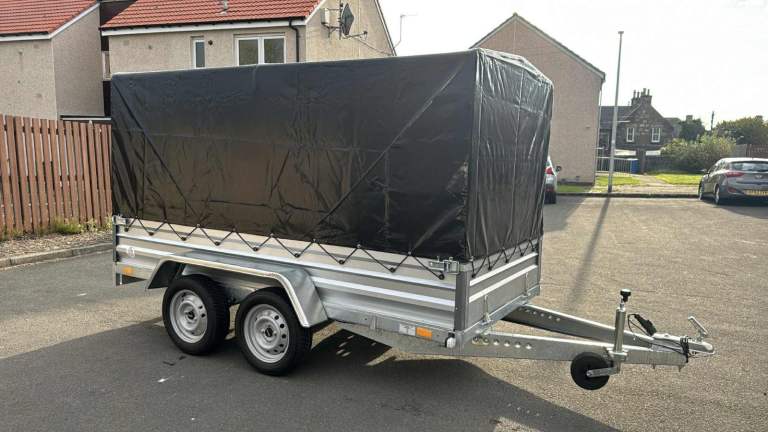 BRAND NEW 10ft x 5ft TWIN AXLE NIEWIADOW TRAILER WITH FRAME AND COVER 155CM 750KG
