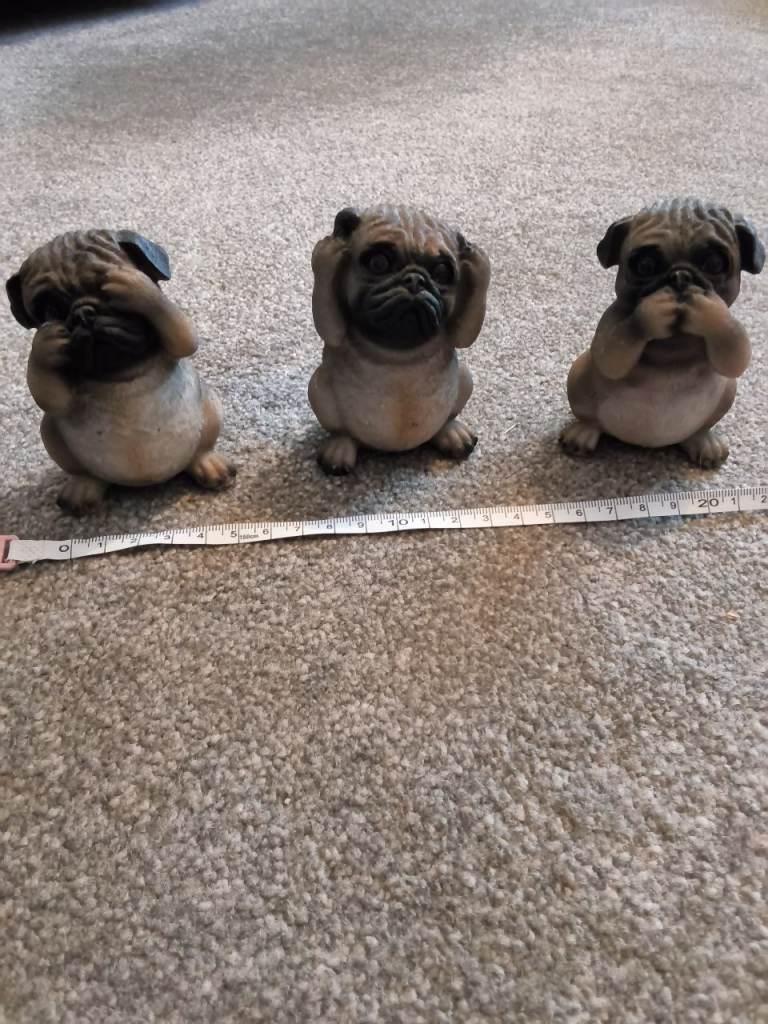 Set of 3 Pug Dog Figurines – See No Evil, Hear No Evil, Speak No Evil