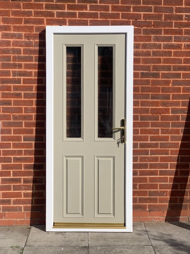 DOUBLE GLAZED COMPOSITE BACK DOOR SIDE DOOR LIGHT GREY 2 KEYS  88cm WIDE 208cm HIGH Can Deliver