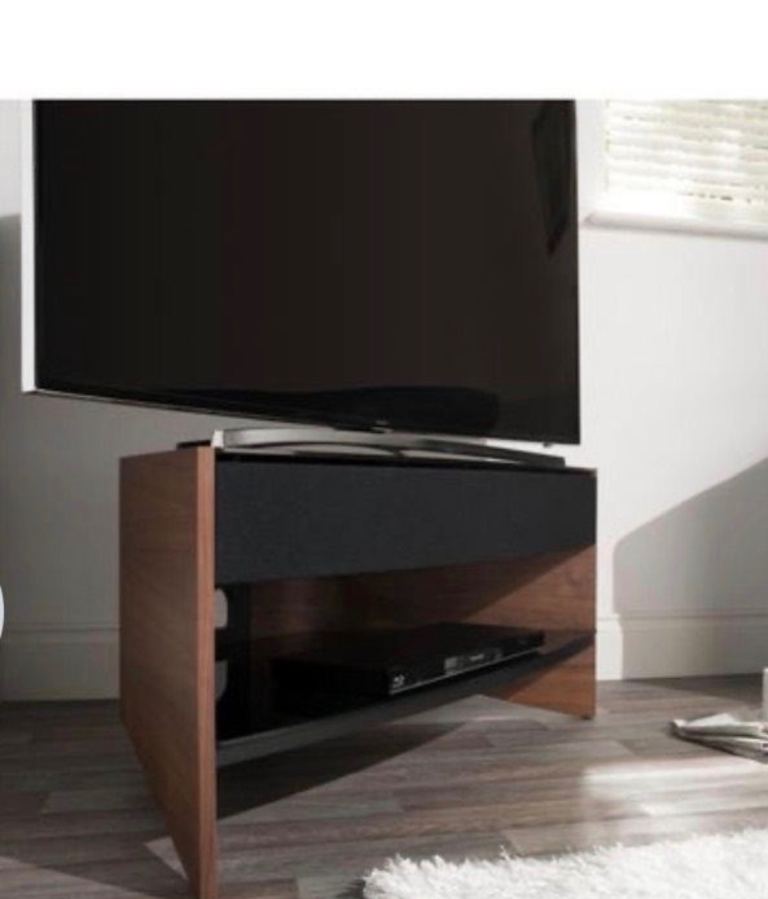 Walnut and Black Corner TV Unit with Built-in Speaker, up to 50-inch TVs