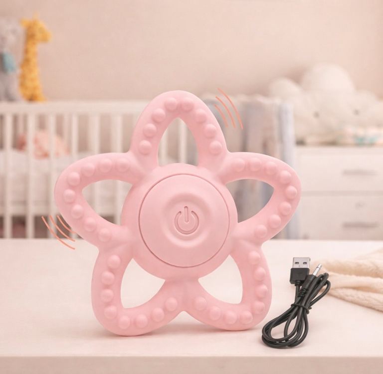 Vibrating Teething Toy for Babies 3-12 Months – 3 Speed Sensory Chew Toy – Pink - Brand New