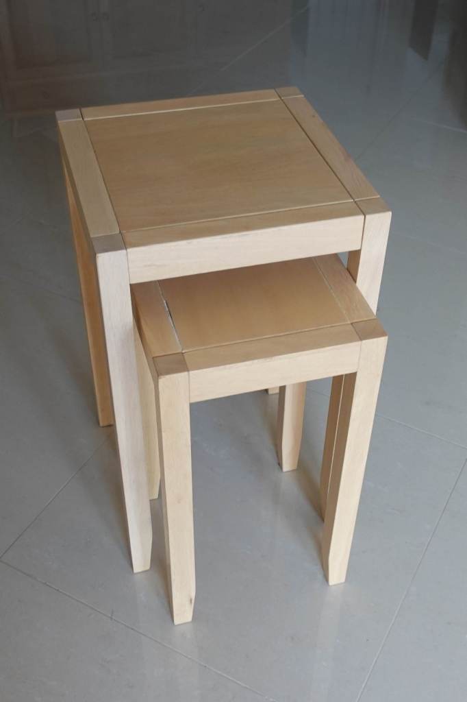 Nest of 2 Tables. Beech Wood. Excellent Condition. Square Tall Set