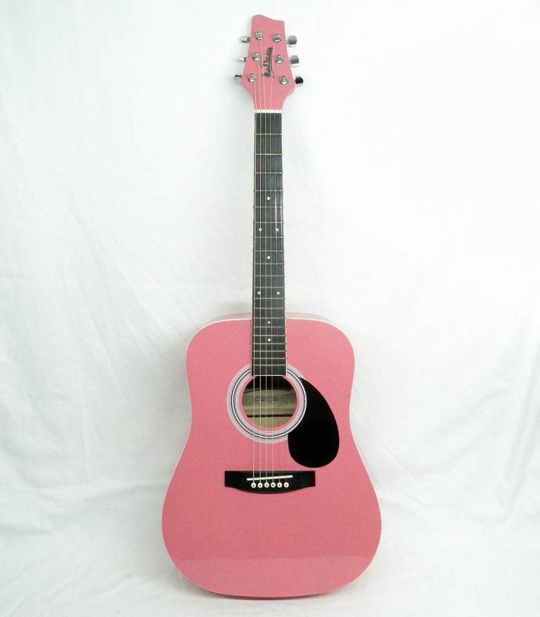 Jim Deacon 3/4 Size Pink Acoustic Guitar with Case/Bag & Strap New Strings Childs Kids Teens Girls